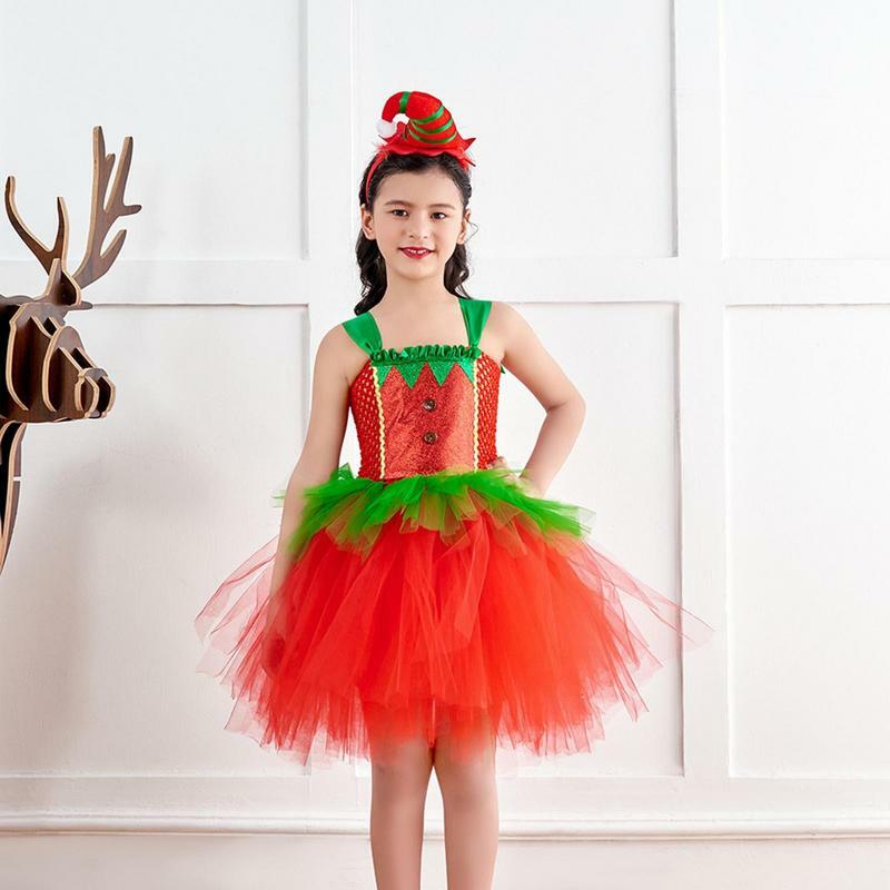 الفتيات عيد الميلاد توتو فساتين الأحمر Elf أكمام توتو فستان حتى حفلة الأميرة عيد الميلاد وتتسابق مع عقال لمدة 2 إلى 12 سنوات