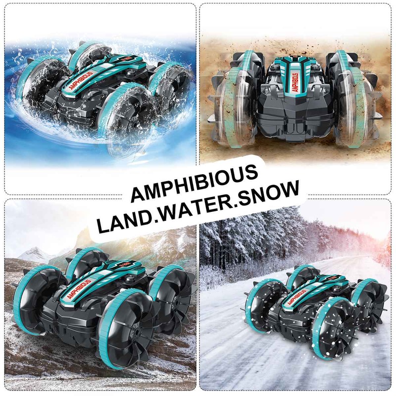4WD 2.4GHz 2in1 RC Car Amphibious Waterproof Remote Control Car  Double-Side Tumbling 360 Degree Spins RC Truck Toys for Boys