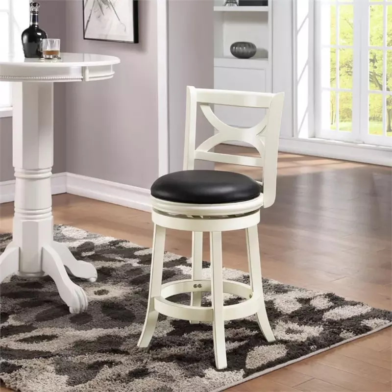 Florence 24インチスイベル木製カウンタースツール、白仕上げバー椅子