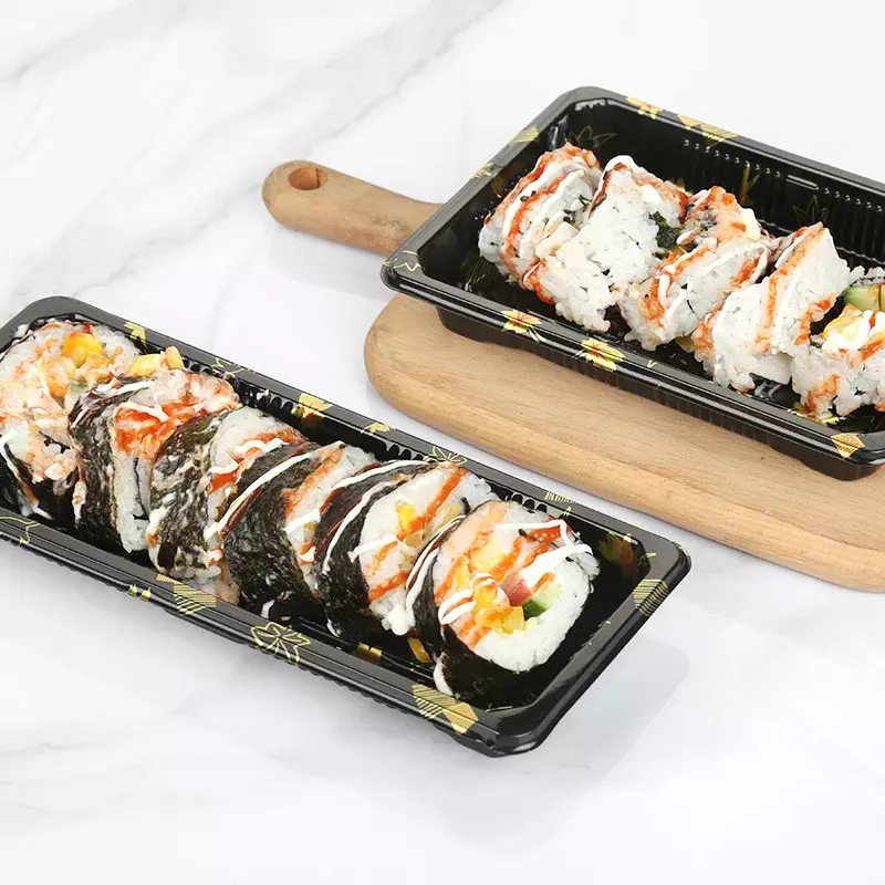 Bandeja desechable de plástico transparente de estilo japonés para llevar Sushi con tapa, embalaje de comida de plástico, producto personalizado