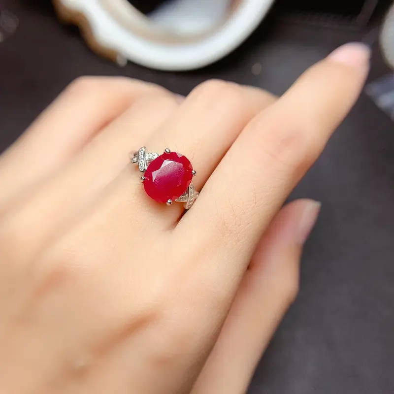 Large particles of Burmese pink natural ruby ring welfare genuine 925 sterling silver carrying certificate wedding jewelry