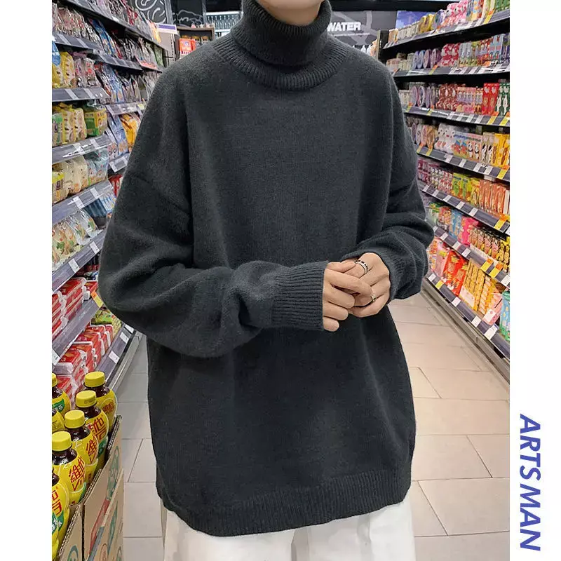 Knitted Warm Sweater Men Turtleneck Sweater Men's Loose Casual Pullovers Bottoming Shirt Autumn Winter New Solid Color Pullovers