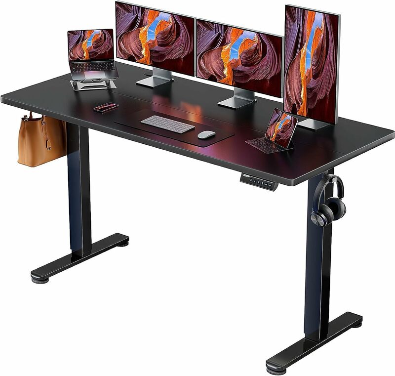 ErGear meja berdiri elektrik, tinggi dapat disesuaikan, 63x28 inci meja duduk, memori besar komputer rumah meja kantor (hitam)