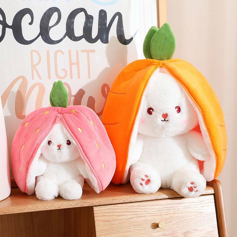 35-75cm 변형 딸기 토끼 인형 플러시 장난감, 작은 흰색 토끼 인형 당근 토끼 수면 베개 인형 선물