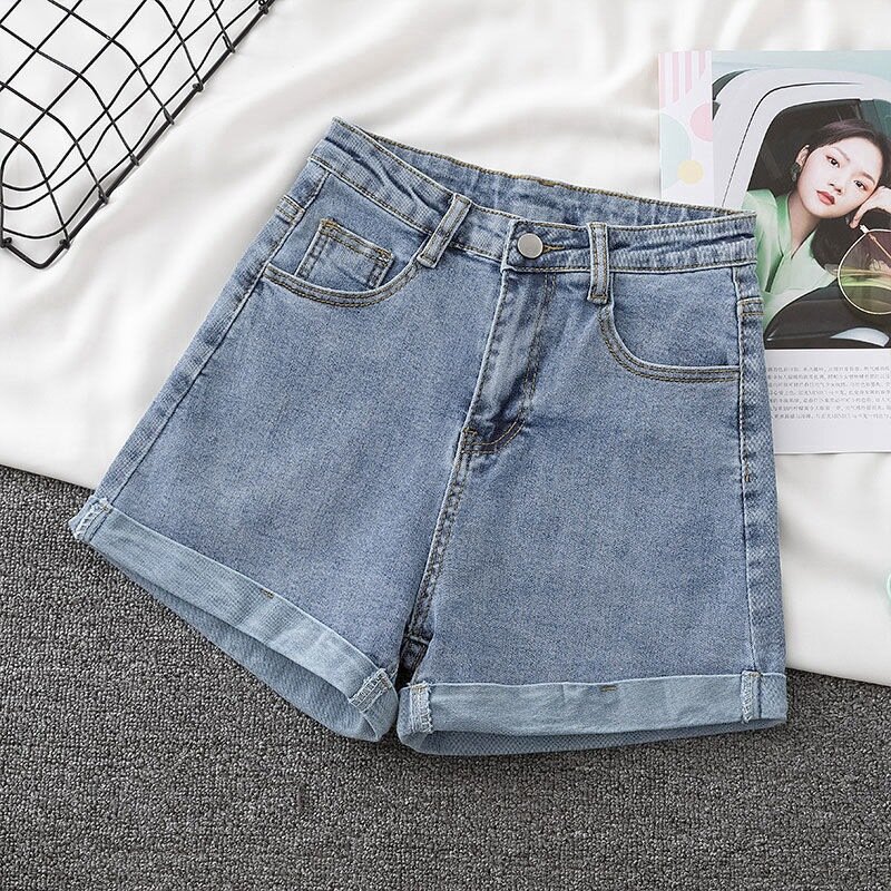 Women's Flapped Jeans Short Pants Casual High Waist Denim Shorts Female Clothing, Summer Pocket 2024