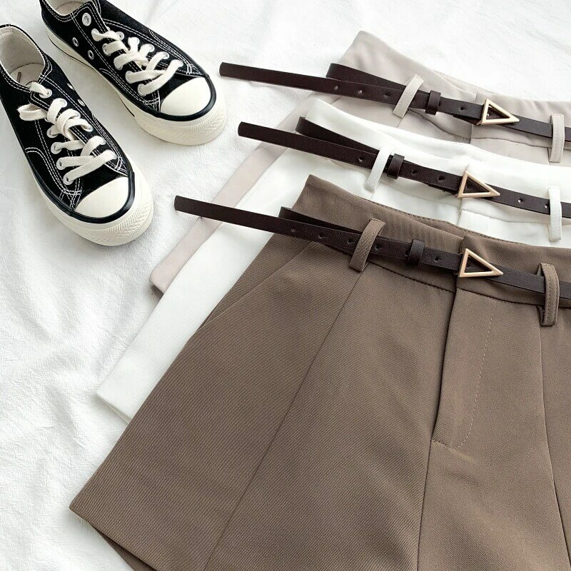 ITOOLIN-Shorts décontractés pour femmes, coupe trapèze, taille haute, chic, avec ceinture, style vintage, printemps été