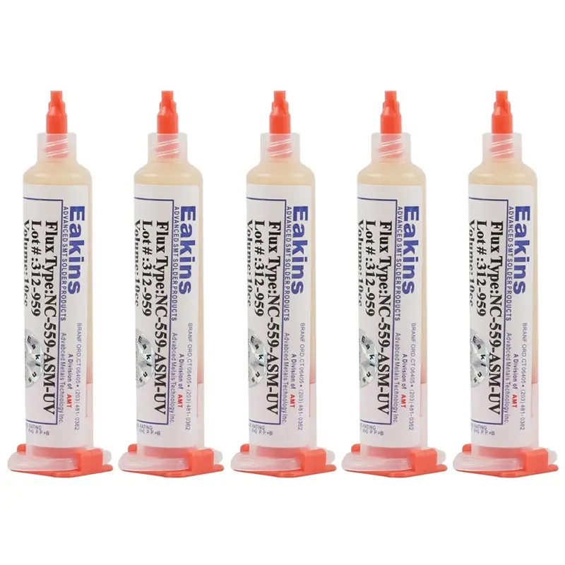 Soldagem Flux Paste Welding Oil, Agulhas de Propulsão Pistão para Chips de Telefone, Não Limpo, PCB, BGA, NC-559-ASM-UV, 10CC, 5pcs por lote