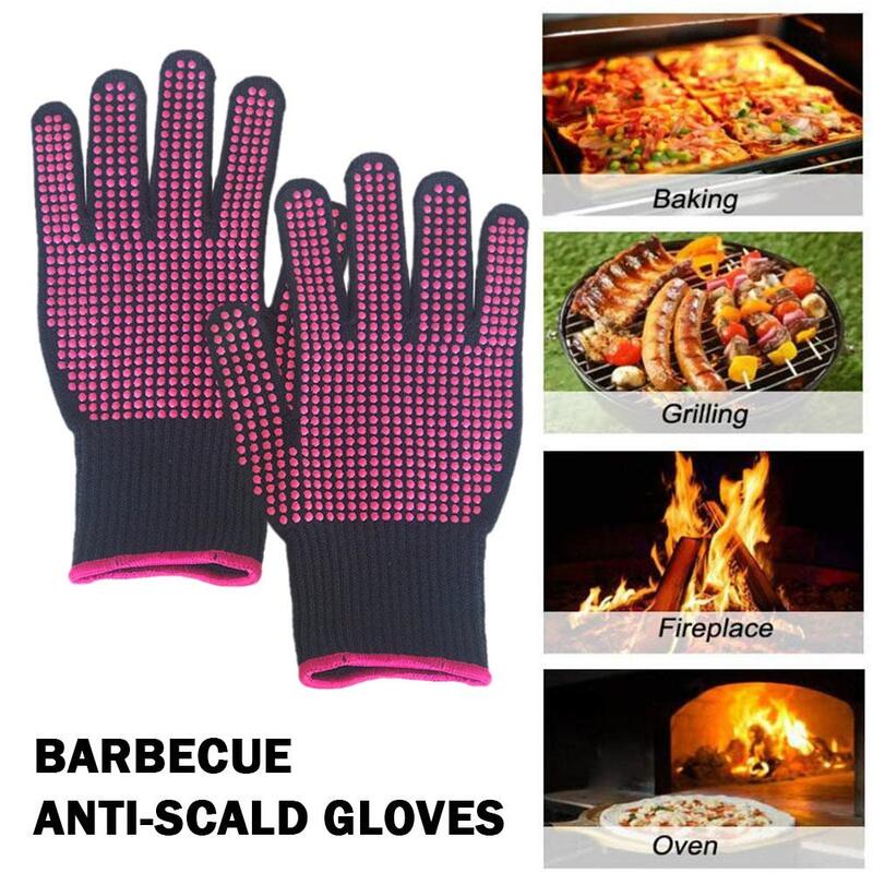 1 Pair Barbecue Anti-scald Gloves Heat Glove Resistant BBQ Oven Gloves Kitchen Fireproof Gloves Anti-slip Gloves For Cooking