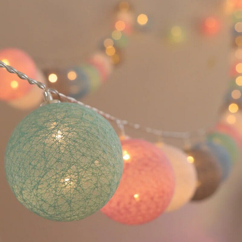 LED Cotton Balls Lights, Fairy Guirlanda, Ball Light for Home, Kid's Bedroom, Festa de Natal, Jardim, Decoração de iluminação, 20 LEDs