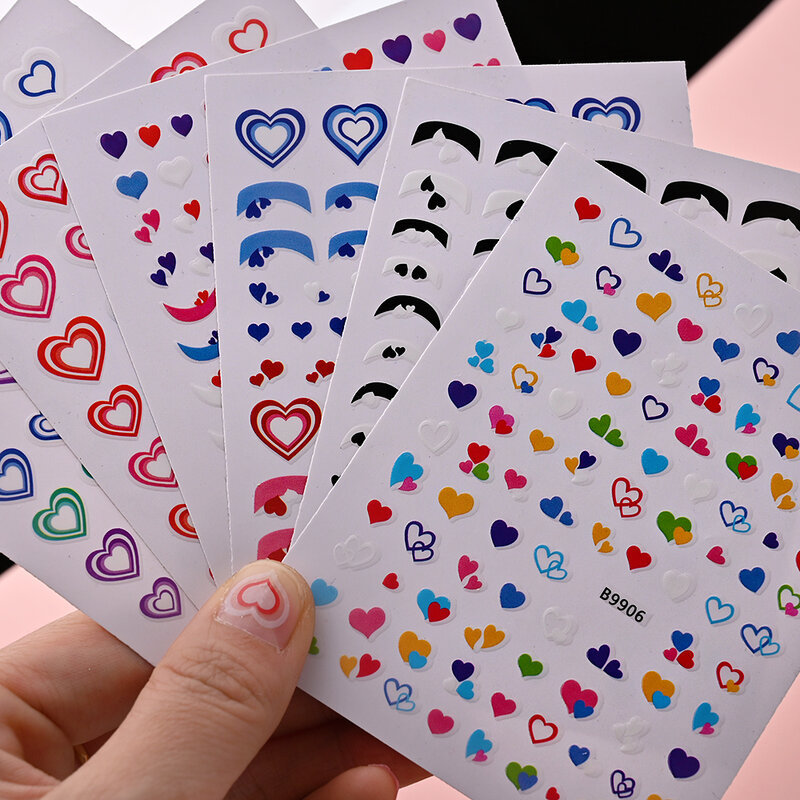 1 Pc Gradient Love Heart Nail Art Stickers Simple Colorful Love Heart Pattern Back Adhesive Manicure Decoration Accessories