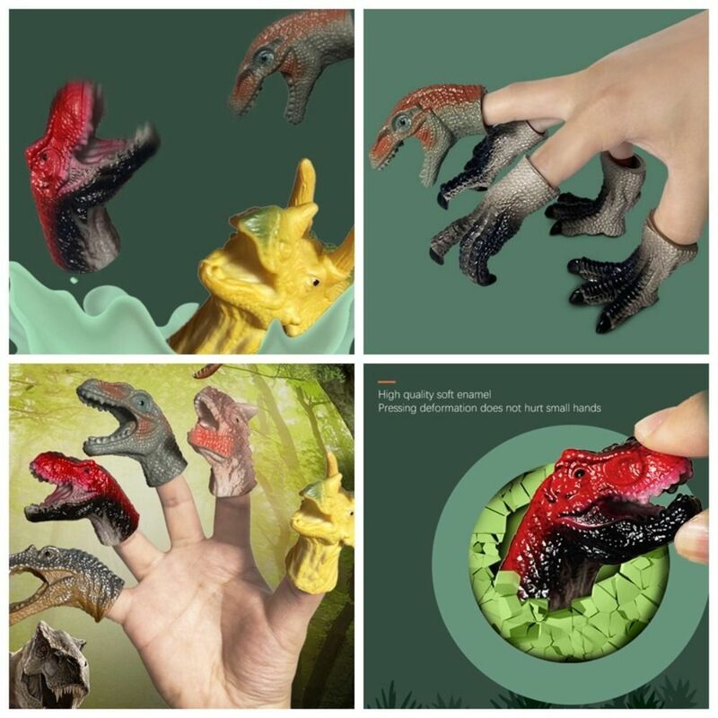 دمى يدوية صغيرة برأس ديناصور ، ألعاب دمية إصبع ، كرتون مطاطي ، ملونة ، 5 ks