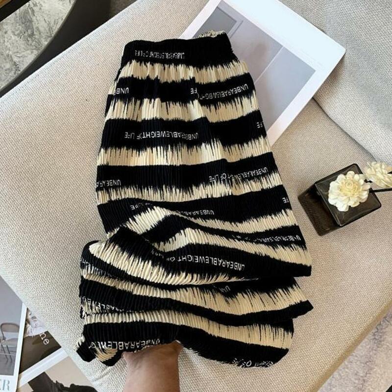 Women Wide-leg Pants Wide-leg Striped Print Lounge Trousers Elastic High Waist Women's Casual Pants for Vacation Work Daily Wear
