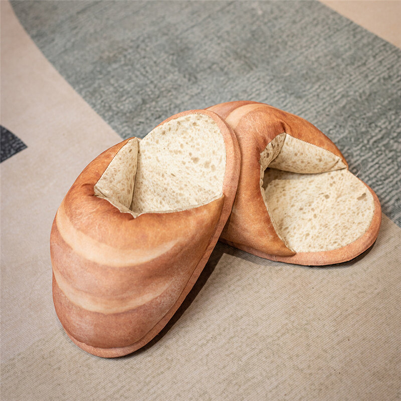 1pc Kawaii Plush Bread Cotton Shoes Stuffed Food Slippers Indoor Floor Big Kids Boys Girls Adults Winter Warm Shoes