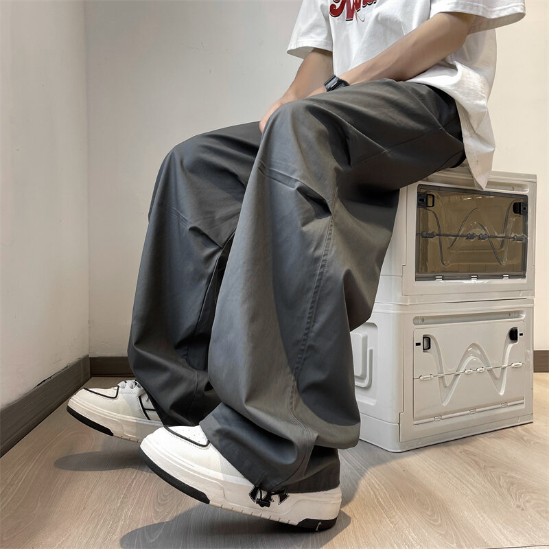 Pantalones Cargo rectos de pierna ancha para hombre, pantalón informal de gran tamaño con bolsillos, estilo coreano, a la moda, para verano y otoño, H148, novedad de 2023