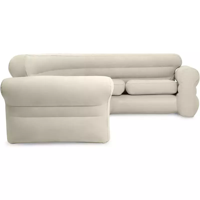 Sofá de canto inflável, sofá da L-forma, para o uso interno, tan/gray, com suporte do copo, para a sala de visitas
