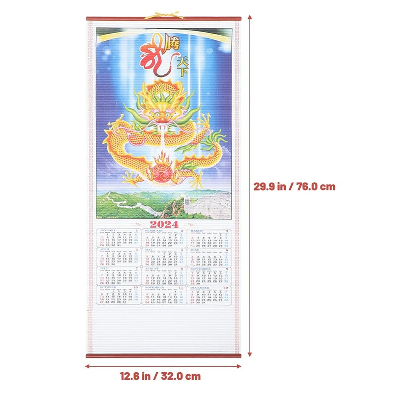 Estilo chinês pendurado calendário, decoração mensal da parede, ano do dragão