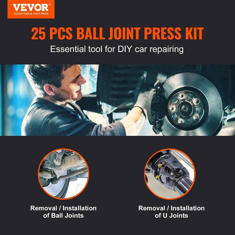VEVOR 25/23/21/10 PCS Ball Joint Press Kit C-press Ball Joint Tools Steel Brake Anchor Pins Press and Removal Tools with Case