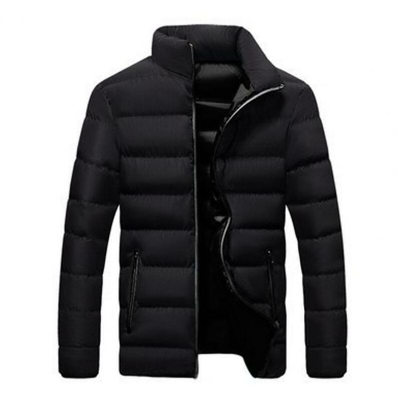 Men Cotton Jacket Warm Contrast Color Men's Cotton Jacket with Stand Collar Zipper Pocket Loose Fit Autumn Winter Outwear Stand