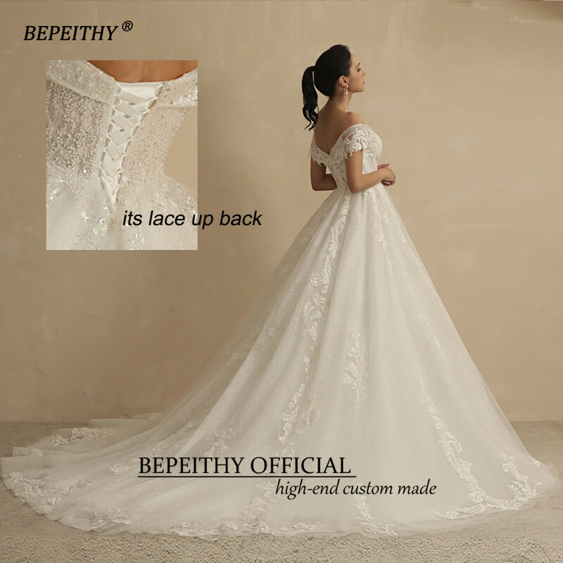 BEPEITHY-Vestido sem mangas para mulheres, vestido de princesa, vestidos de noiva glitter, renda romântica, vestido de noiva boho, França, 2022