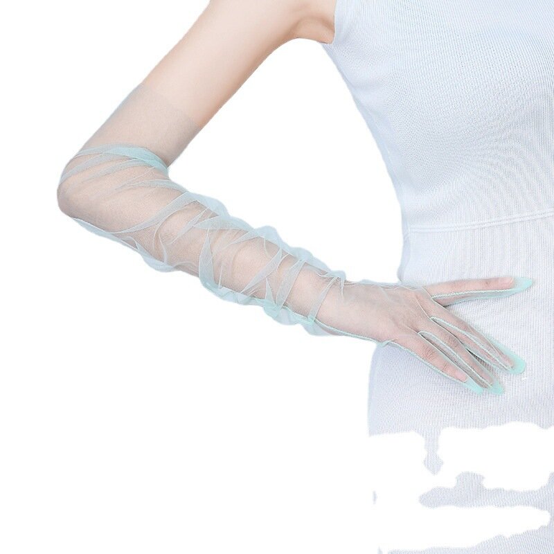 70cm lange Tüll Brautkleid transparente Handschuhe