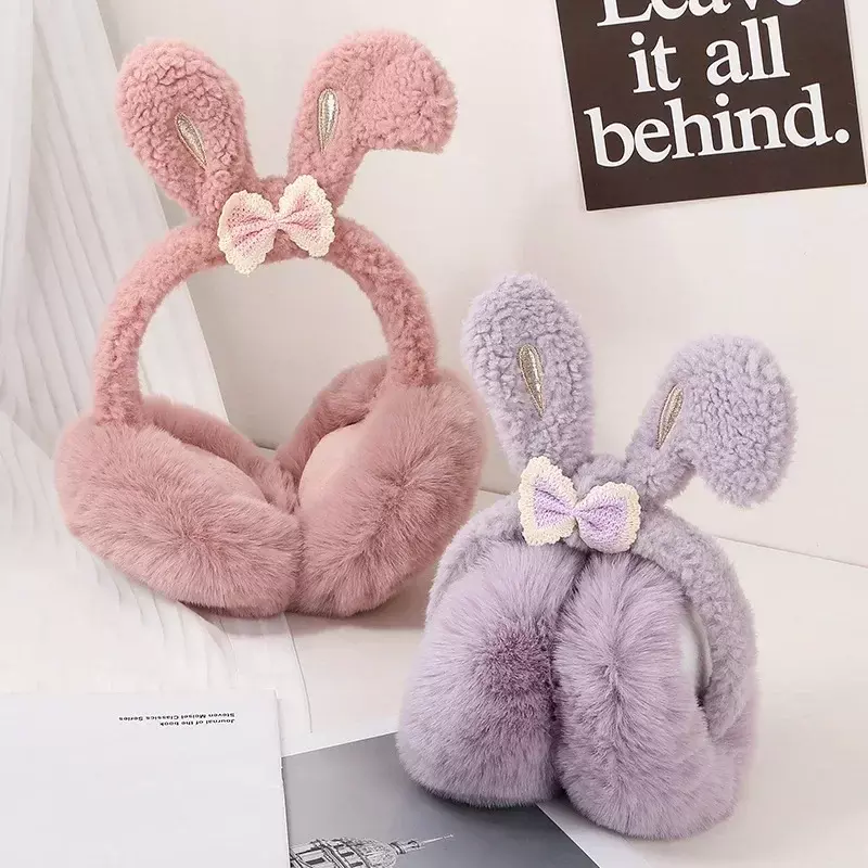 만화 토끼 토끼 디자인 귀마개, 개폐식 겨울 방한, 따뜻한 플러시 귀마개, 남아 및 여아용