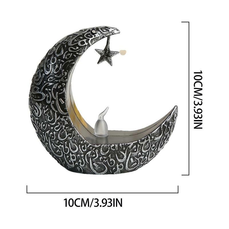 Eid Moon e Star Light Decoração Elegante Lanterna de vela, Luz LED de mesa retro, Ornamentos rústicos