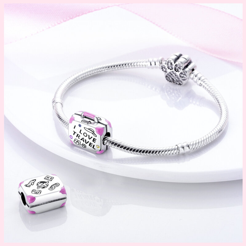 Abalorio de plata esterlina 2024, accesorio con forma de mariposa, corazón de amor, rosa, adecuado para pulsera Pandora Original, fabricación artesanal, novedad de 100%