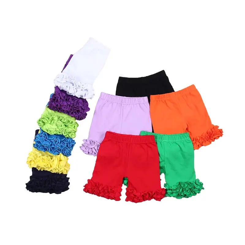 icing ruffle summer cotton casual children girls shorts elastic waist short wholesale plain white all-match