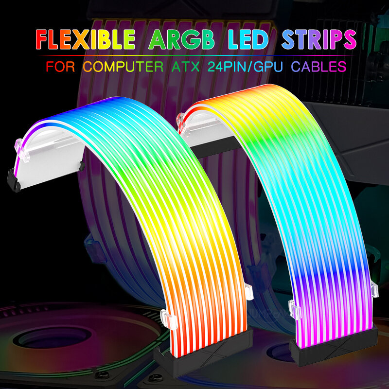 Jumpeak Flexible RGB LED Light Strip Bar ARGB Board Cover For Computer Power Supply ATX 24PIN GPU Video Card Cables And Case