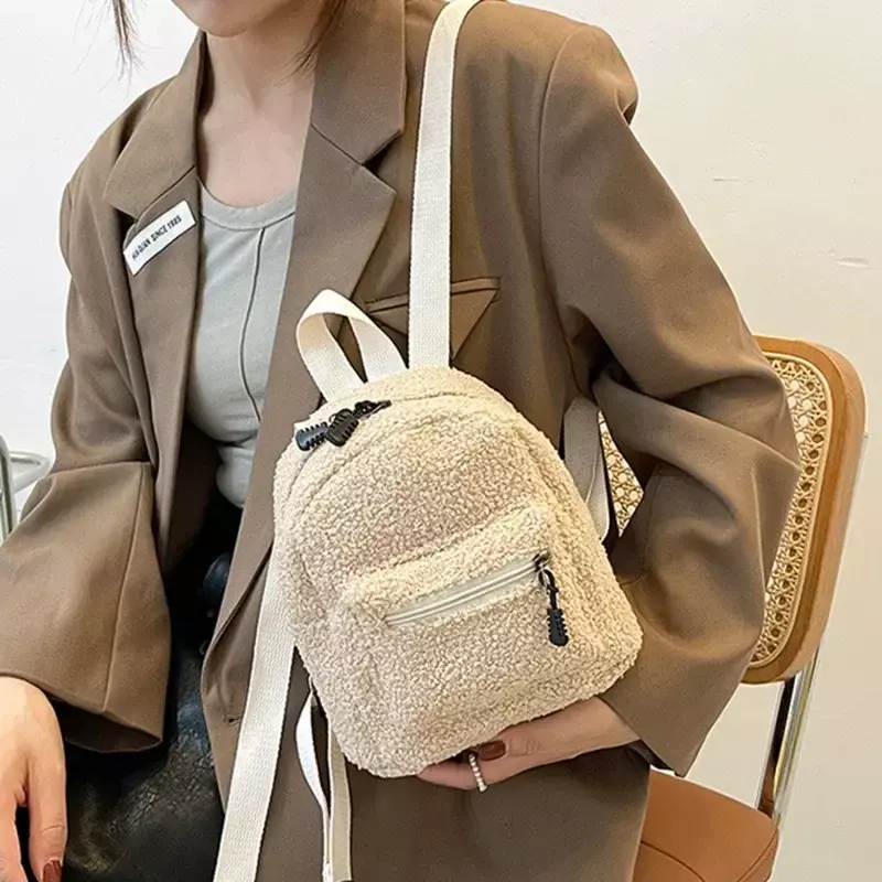 BBA054 женский белый плюшевый рюкзак, женская маленькая сумка, модный милый мини школьный ранец для студентов, Осень-зима