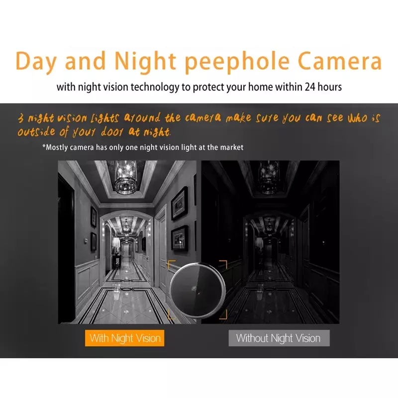Câmera eletrônica Peephole Door, 2,8 ", campainha digital LCD, visão noturna, vídeo, anti roubo, gravador de vigilância