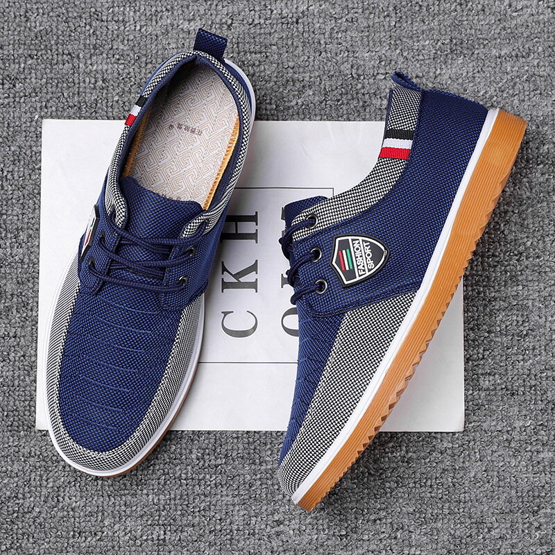 2024 New Men's Canvas Shoes Mesh Breathable Man Casual Sneakers Classic Fashion Men Vulcanized Shoes Lace-up Flat Sneakers Male