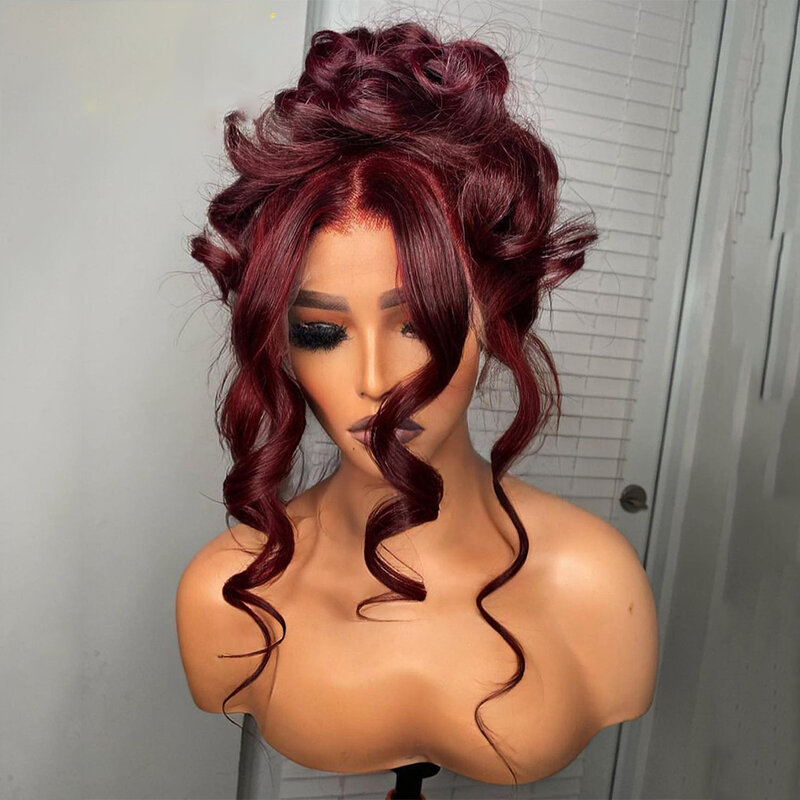 26Long 180Density Burgundy Soft Body Wave 99j Lace Front Wig For Black Women BabyHair Glueless Preplucked Heat Resistant Daily