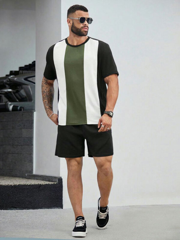 Летняя городская модная футболка, уличный пляжный мужской костюм с 3D принтом, Повседневная Уличная Мужская футболка с коротким рукавом и шорты, костюм
