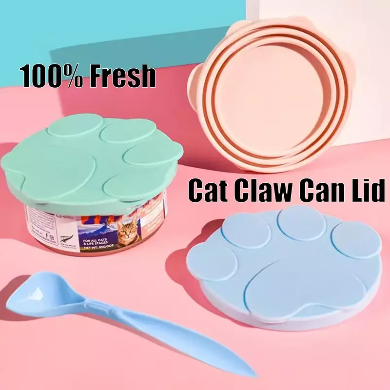 Tapa de silicona reutilizable 3 en 1 para perro y gato, sellador de alimentos portátil, cuchara para aperitivos de mascotas, tapa de lata fresca, accesorios para animales
