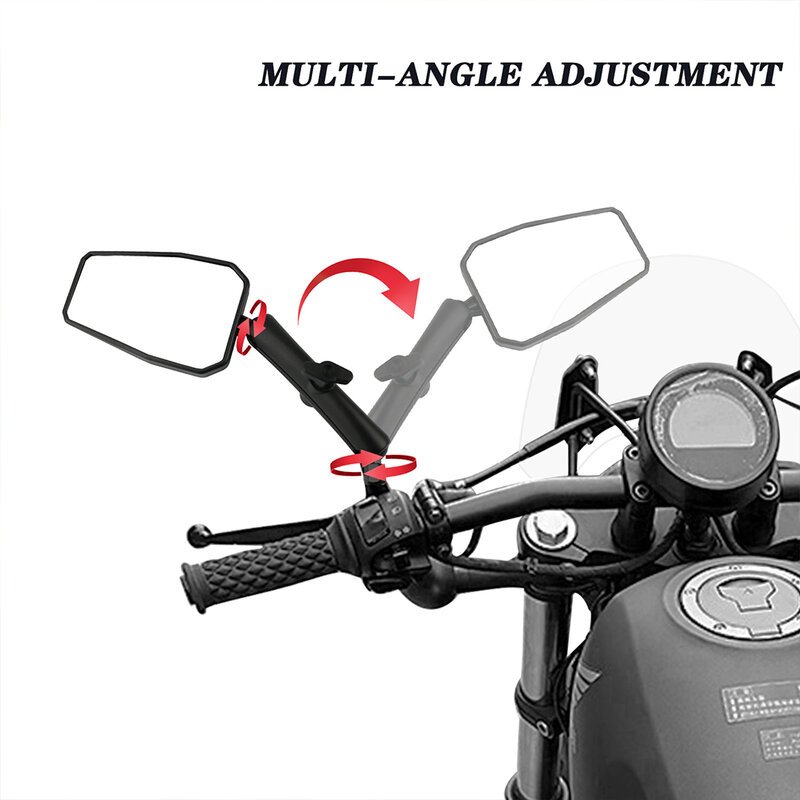 Espelho retrovisor dobrável universal para motocicleta, rotação de 360 graus, durável e clara