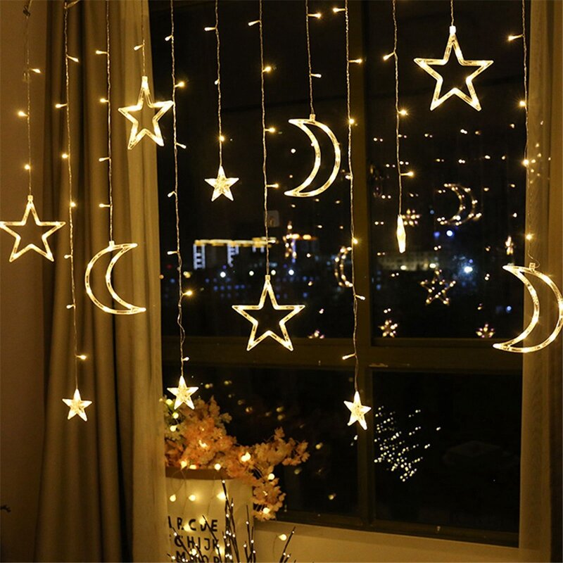 Star Curtain LED String Light, Iluminação Decoração Interior, Plug UE, Star Lights, Fada, Casamento, Aniversário, Natal