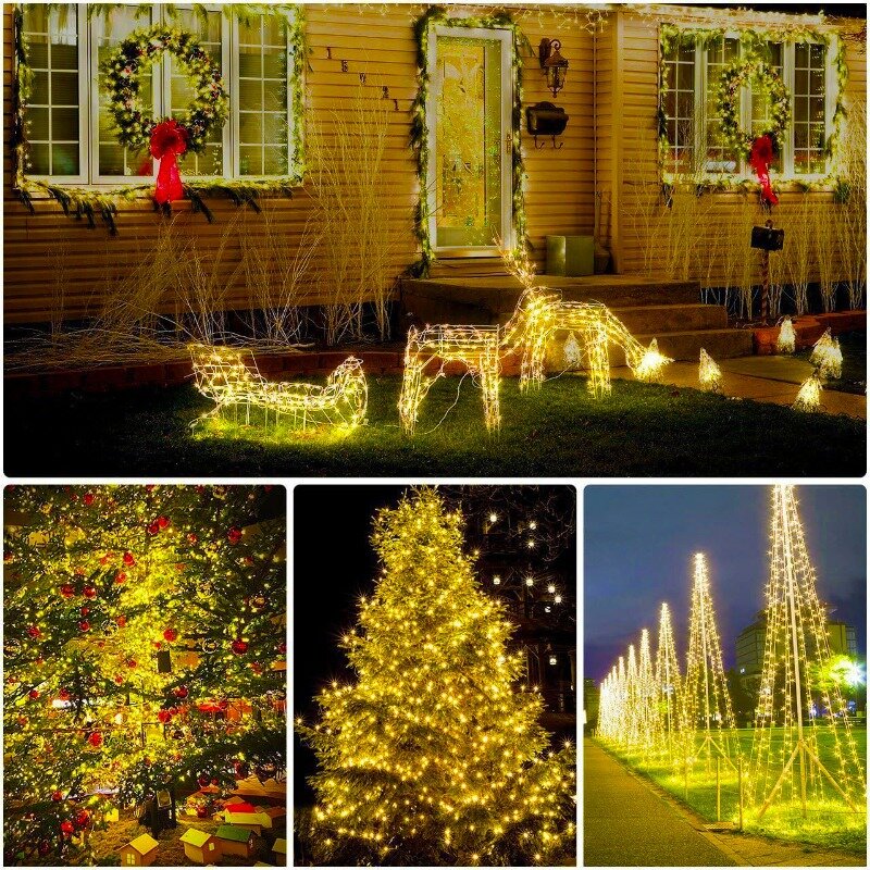 أضواء في الهواء الطلق مقاوم للماء تعمل بالطاقة الشمسية سلسلة ، الأسلاك النحاسية ، أضواء الجنية لحفل الزفاف ، شجرة عيد الميلاد ، 8 طرق ، 4 حزم