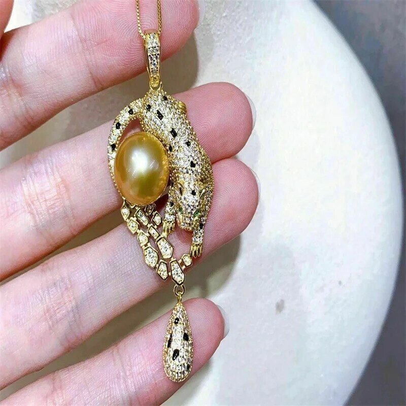 Wunderschöne RIESIGE AAAA 10-11mm südsee Runde Goldene perle anhänger halskette 925s