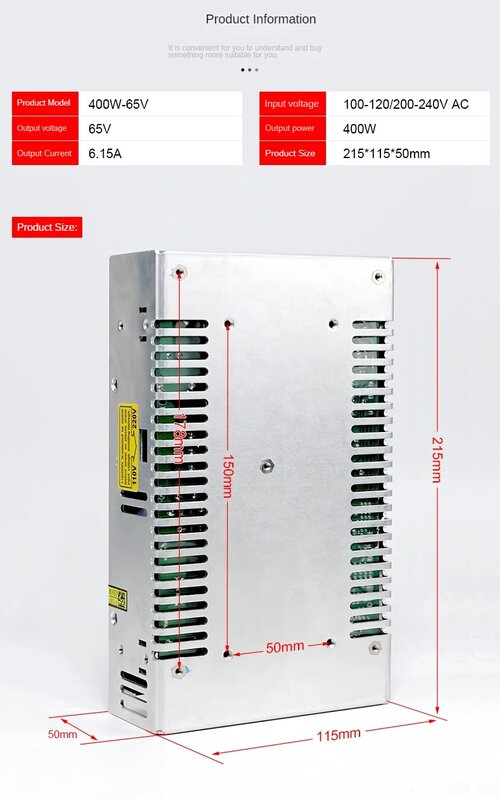 Catu daya pengatur sakelar 400W-65V RD6006 untuk penggunaan yang sesuai