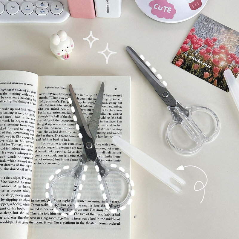 Ins Wind Transparent Handle Stationery Scissors Manual Express Scissors Office Household Tools Portable Small Scissors