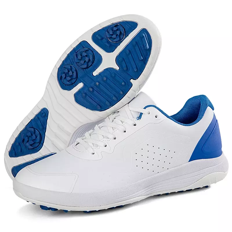 Sapatos de golfe de couro profissional para homens, moda masculina, tênis de caminhada plana, tamanho grande, ao ar livre, azul, preto, qualidade
