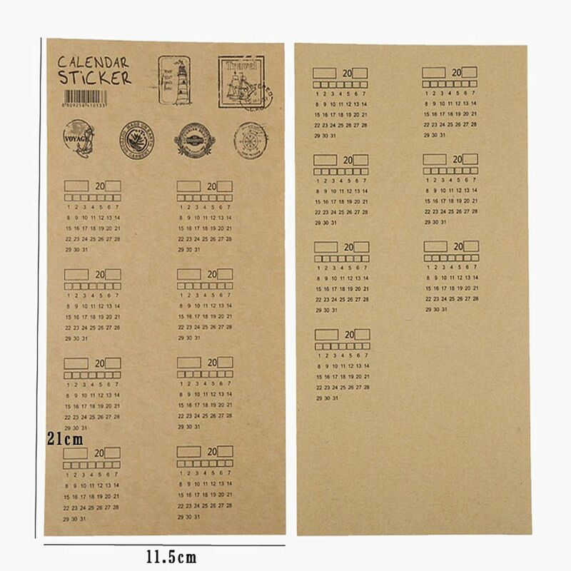 Stiker Kraftpaper kalender Vintage 2021 bulan, stiker kalender tulisan tangan, Notebook, stiker Label indeks, alat tulis Kawaii