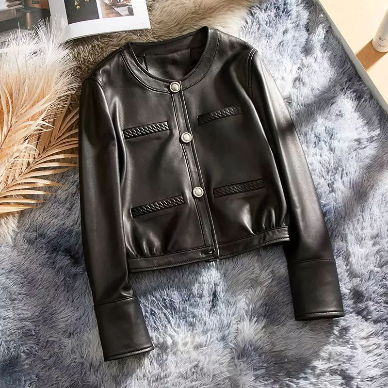 Tajiyane Real Leather Jacket for Women New Spring Autumn Sheepskin Jackets Fashion Oneck Leather Coat Jaqueta Feminina SGG1041