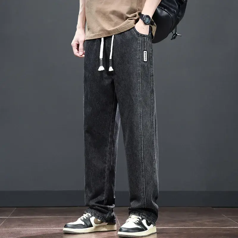 Korean Fashion Baggy Jeans Men New Spring Wide Leg Men's Pants Elastic Waist Loose Fitting Mens Y2k Clothing