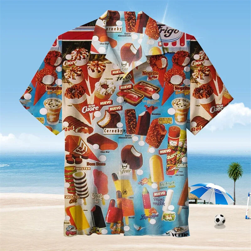 Camisas masculinas soltas e respiráveis estampadas em 3D, camiseta gelada, tops de festa na praia, manga curta, verão