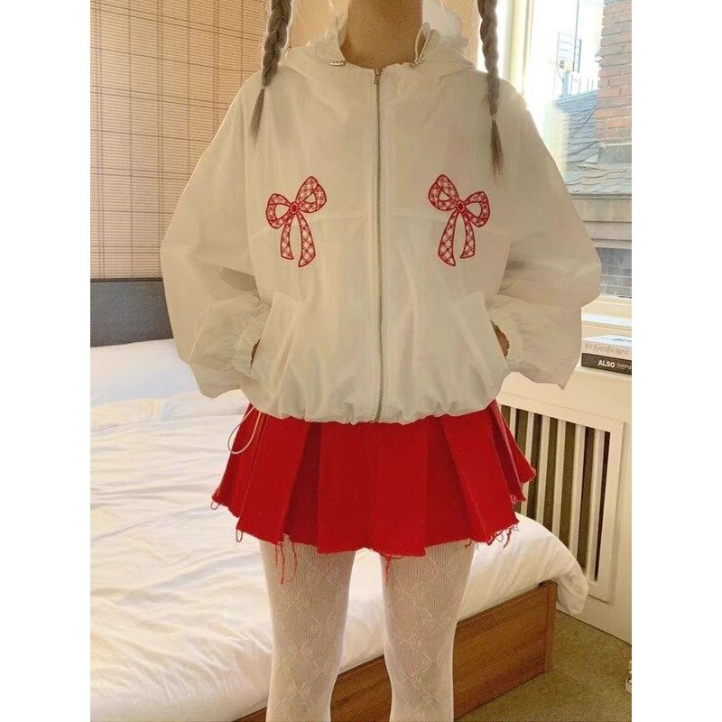 여성용 활 디자인 센스 스포츠 코트, 루즈한 자외선 차단 후드 가디건, 자수 활 재킷, 한국 소녀 스타일, 여름
