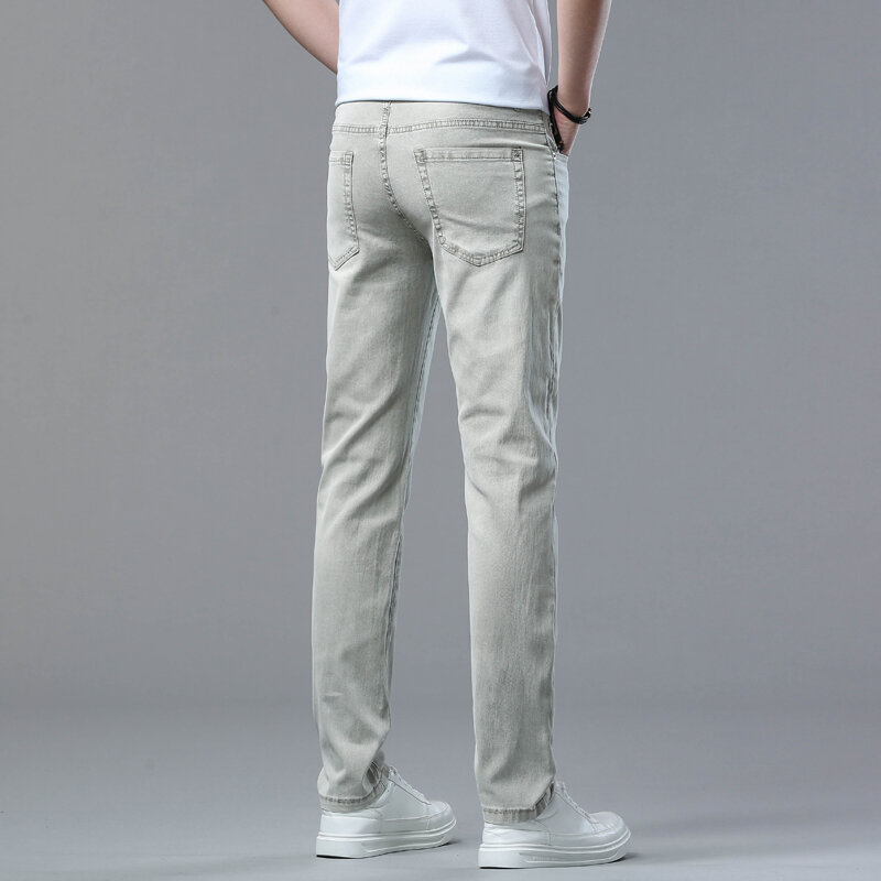 Calças jeans finas e finas, calças skinny simples, roupa de alta qualidade, nova moda, verão, 2024