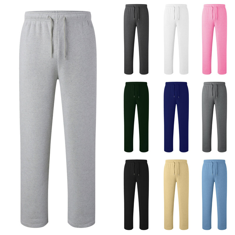Mens Sports Fitness Casual Sweatpants Fleece Lined Wide Straight Leg Pants Outdoor Hiking Workout Jogging Drawstring Pants