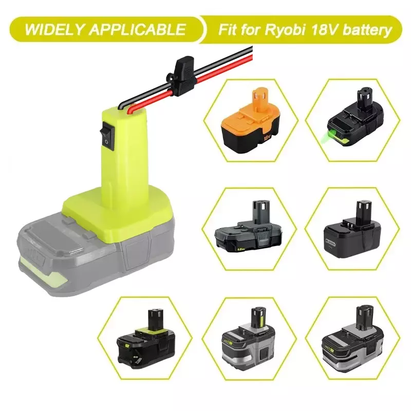 Adaptor roda daya untuk Ryobi baterai 18V dengan saklar sekering konektor adaptor baterai DIY untuk Ryobi 18V Nimh/Nicd/Li-ion